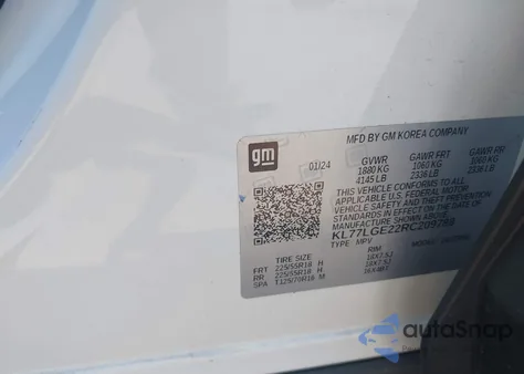 2024 Chevrolet Trax Fwd 1Rs from USA, damaged, VIN KL77LGE22RC209788